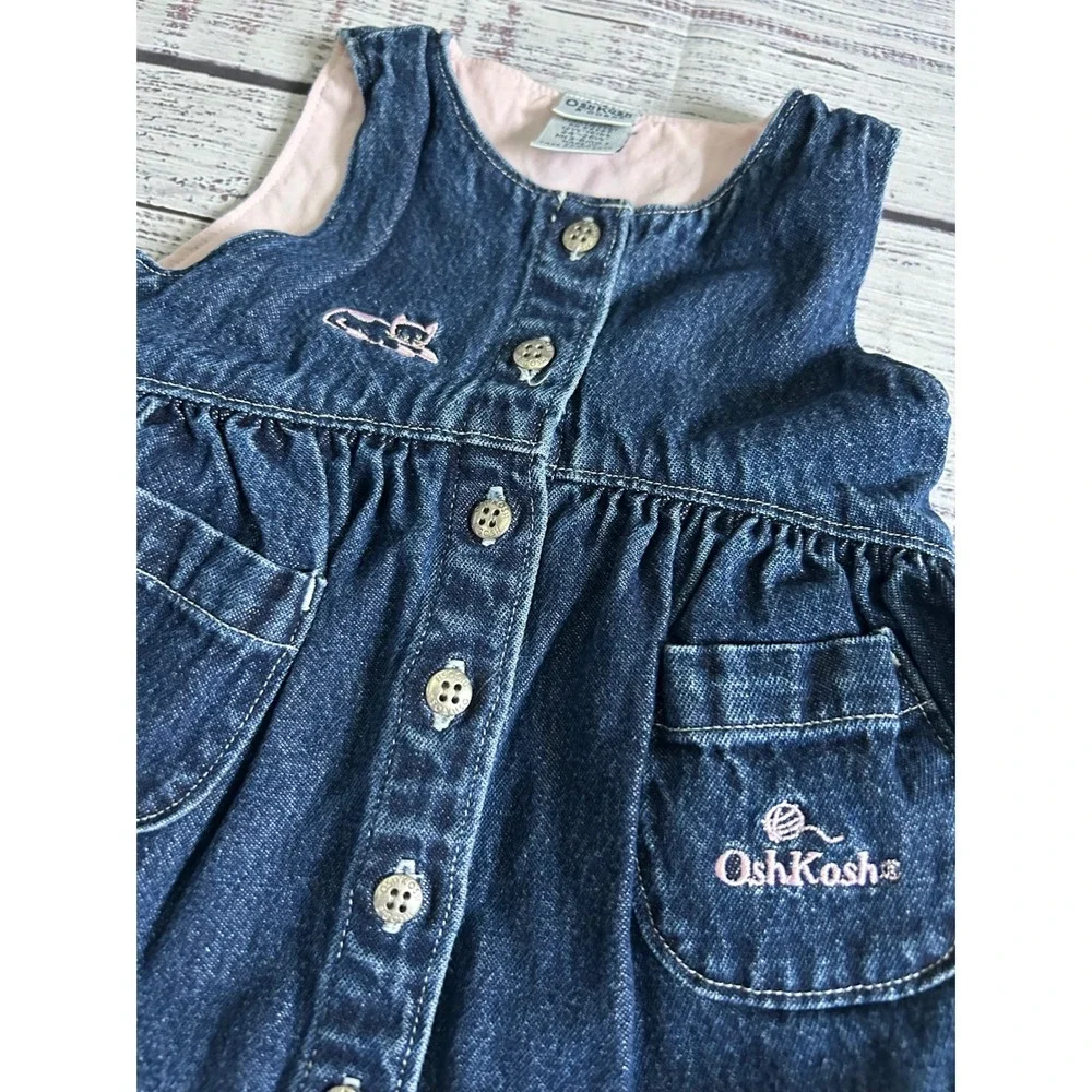 Baby OshKosh Denim‎ Dress Kitty Embroidered Pockets 3-6 Months